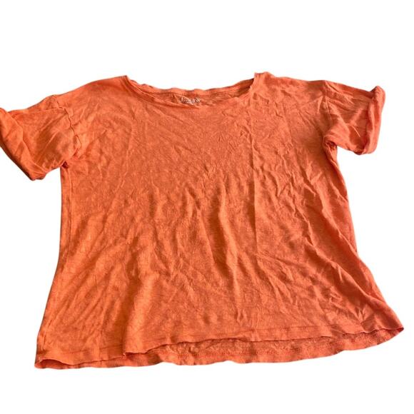 J. Crew Linen Roll Cuff Crewneck T-Shirt in Orange Size small - Picture 6 of 8
